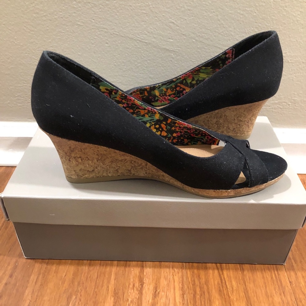 Black Cork-Heeled Wedge Sandal | Sz12